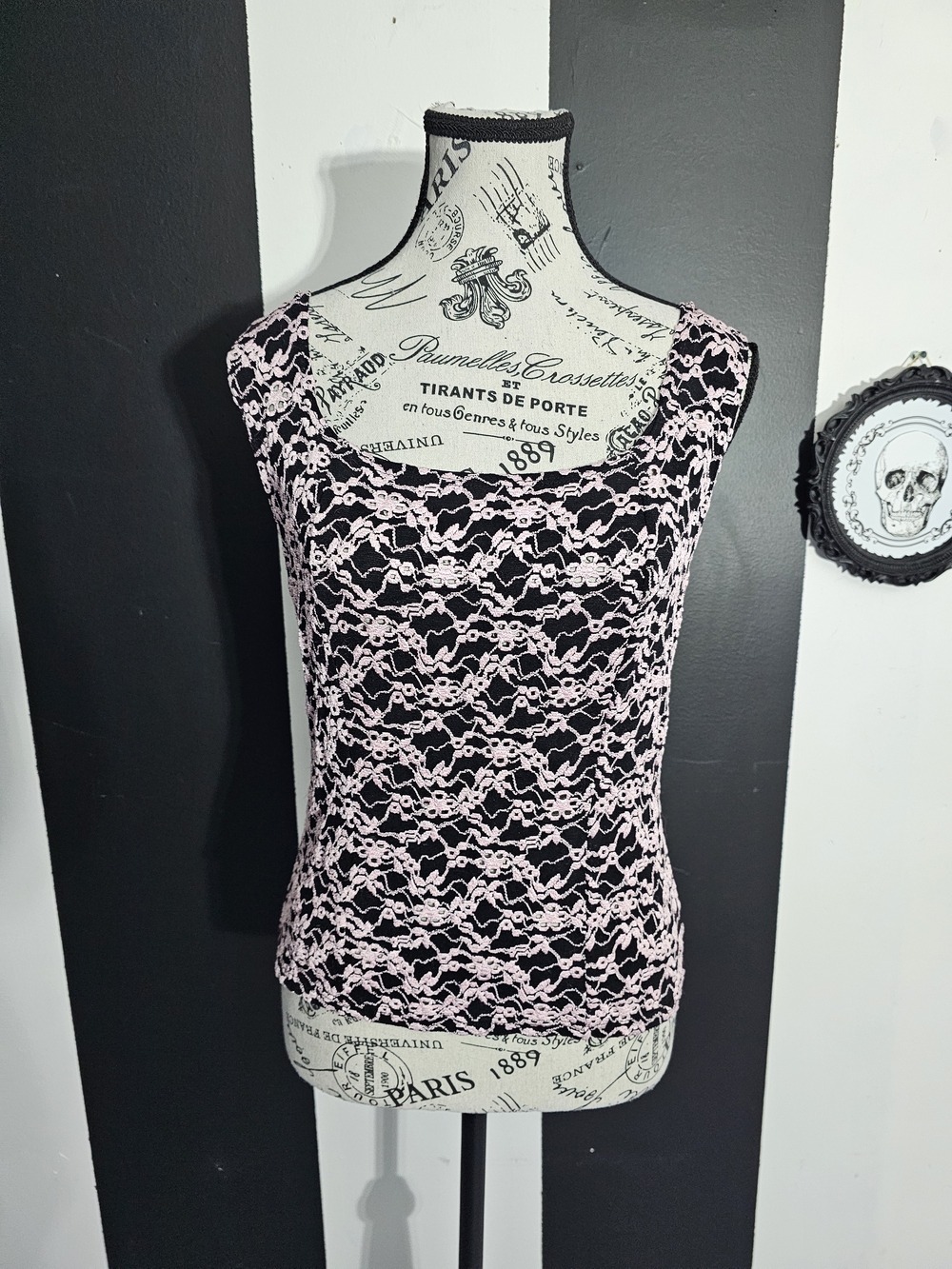 Y2kBlack Tank Corset Style Pink Lace Overlay